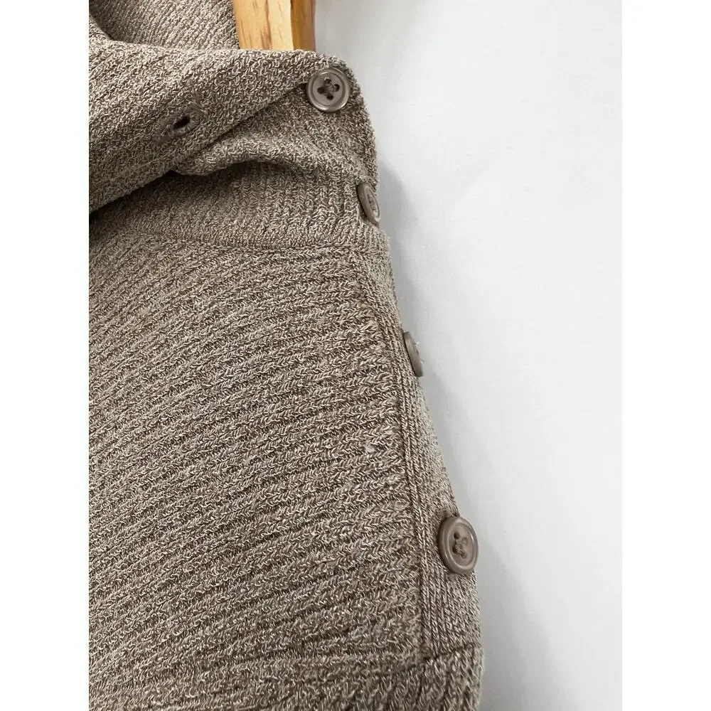 Theory Leendelly Volt Asymmetrical Sweater Wome's Ribbed Turtleneck Top Tan M‎